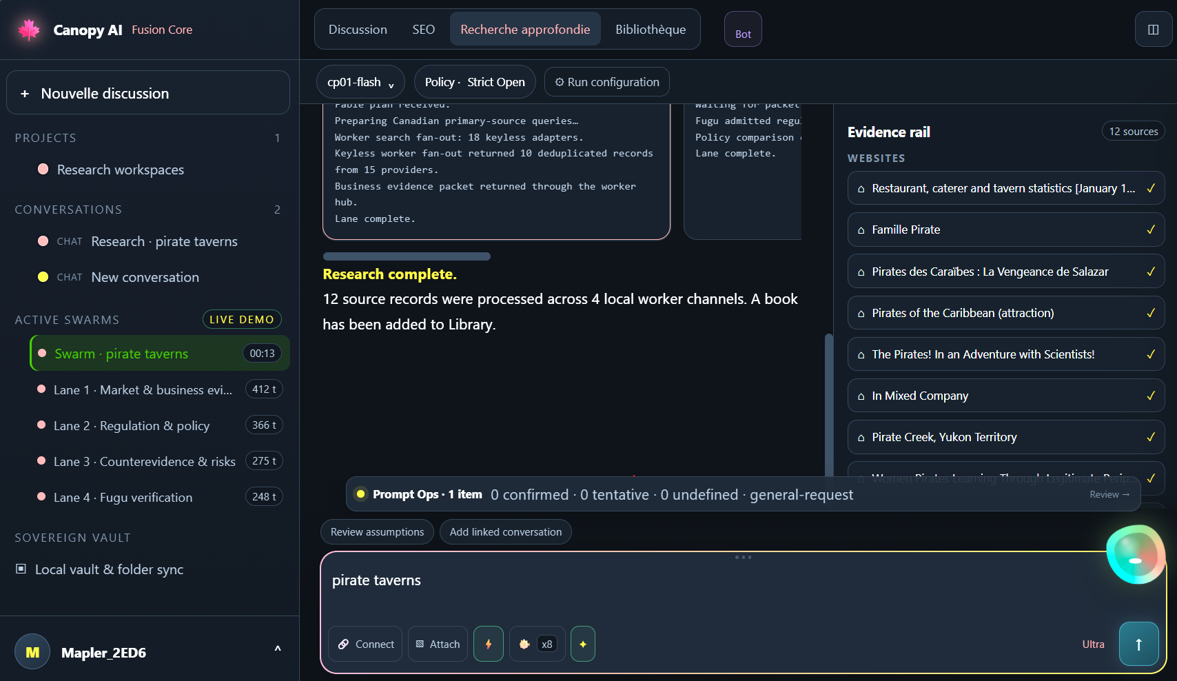 Canopy AI Fusion Core console in English