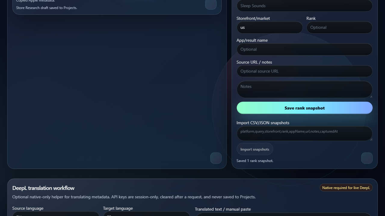 Keyword Astro rank snapshot import workflow
