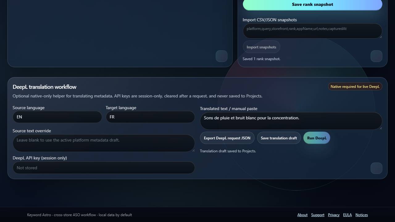 Keyword Astro translation draft workflow
