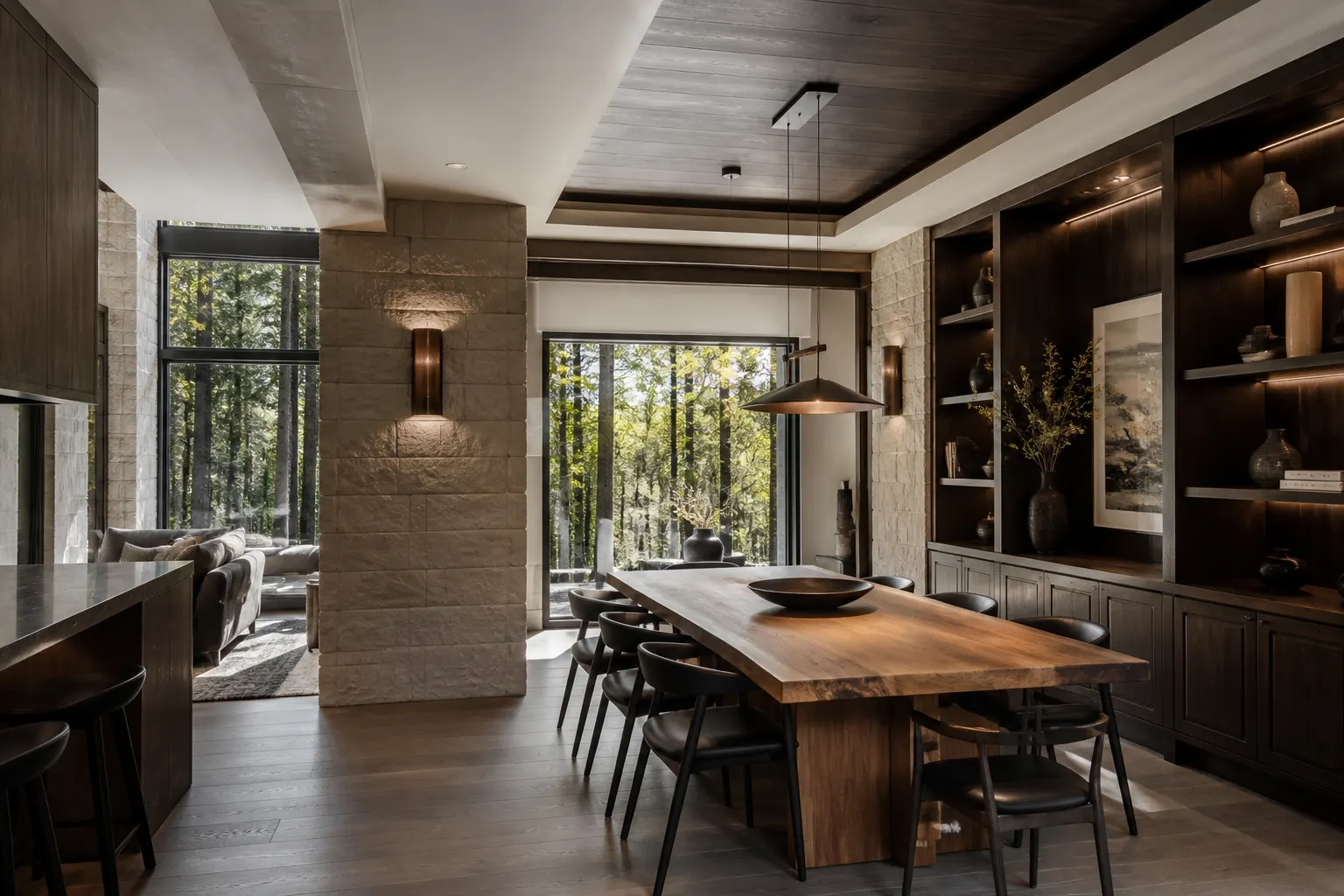 Representative interior study with custom millwork, furniture and integrated lighting