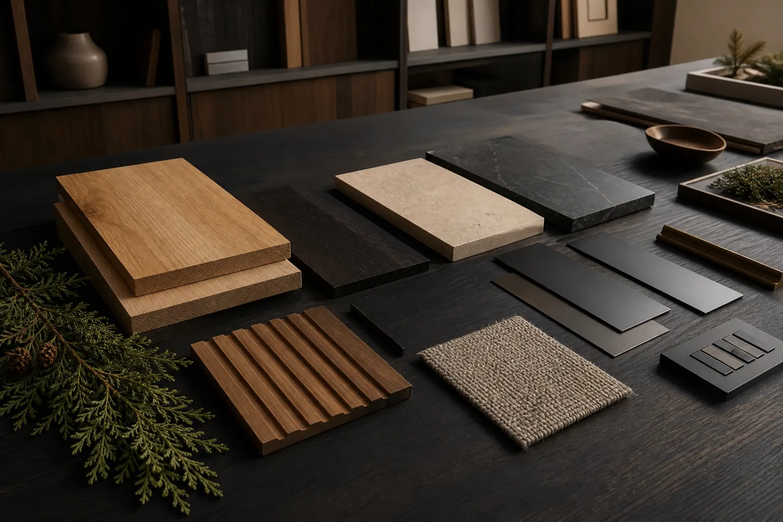 Representative planning library of wood, stone, metal and textile material directions