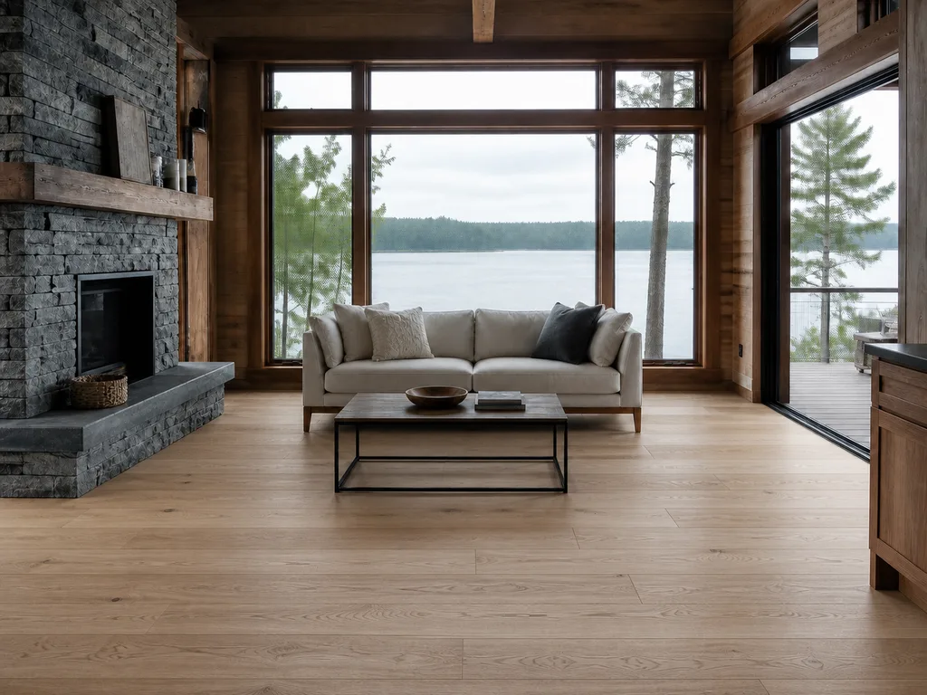 Concept preview of the synthetic room with a natural oak floor direction
